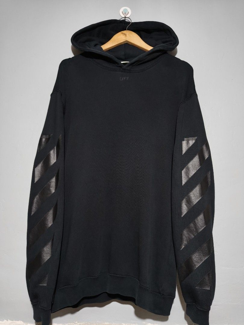 OFF-WHITE HOODIE (Category: Coats, Jackets and Outerwear) located in Tacloban City. Submitted by tactripp (Listing ID 1462460220, Image 1). Description: Coded / Searchable Size M on tag w - 20 L - 30 Excellent No issue -Missing Lace/String puller.
