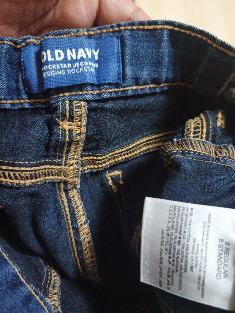 Old Navy Rockstar Jeans J (Category: Babies & Kids Fashion) located in Bulacan. Submitted by gratsy (Listing ID 1462451162, Image 2). Description: - Old Navy Rockstar Jeggings - Dark wash denim - Elastic waistband for ultimate comfort - Size: 8 Regular - Ideal for everyday wear - Comfortable and stylish combination take all 180.