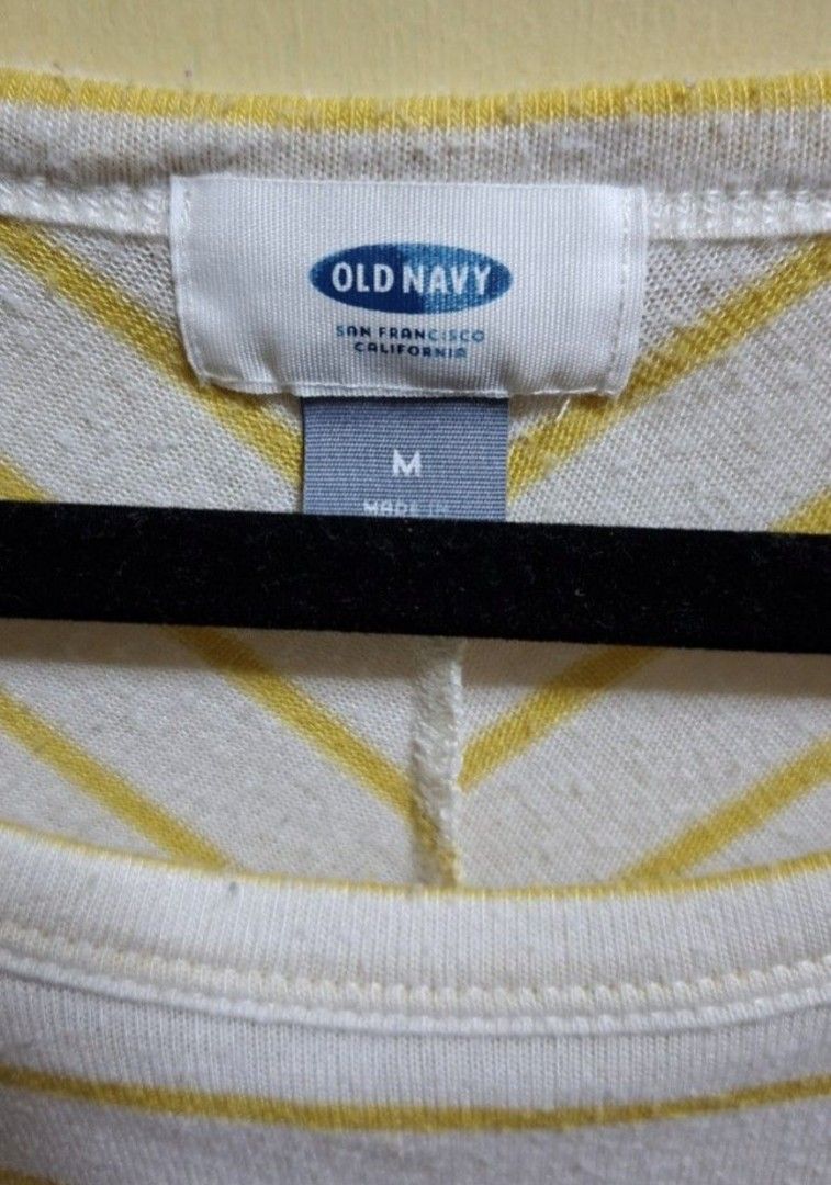 Old Navy Yellow Stripes Longsleeves (Category: Shirts) located in Manila. Submitted by thrifter_lifestyle (Listing ID 1462599067, Image 3). Description: Brand: Old Navy (bought in US) Long-Sleeve Single Breast Pocket Material: see tag Actual Color: Off White with Mustard Yellow Stripes ⭐️ No issues 🙂 RFS: closet spring cleaning.