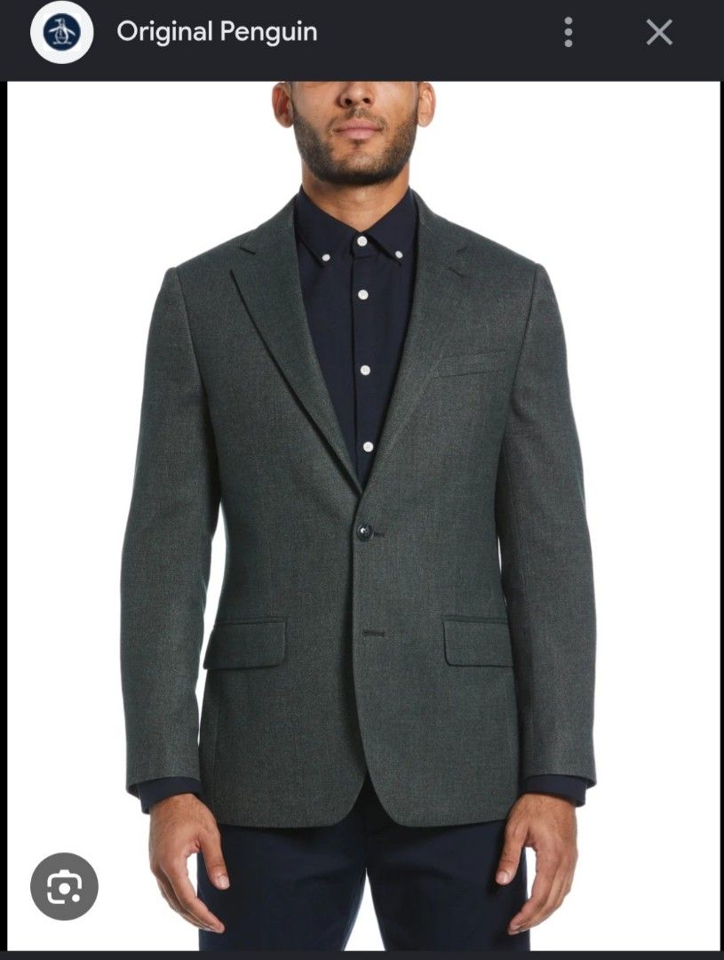 Original Penguin Men's dark Grey Blazer Jacket (Category: Coats, Jackets and Outerwear) located in Manila. Submitted by PrinceDani.Clothing (Listing ID 1462625793, Image 1). Description: penguin dark gray blazer 44r on tag large to xl fit 23in width 29.5in length 19.5in shoulder 26in sleeves excellent condition .
