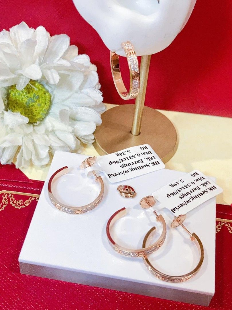 pave dia hoop earring 18k gold hk setting (Category: Earrings) located in Manila. Submitted by primejewelry (Listing ID 1462504677, Image 1). Description: .