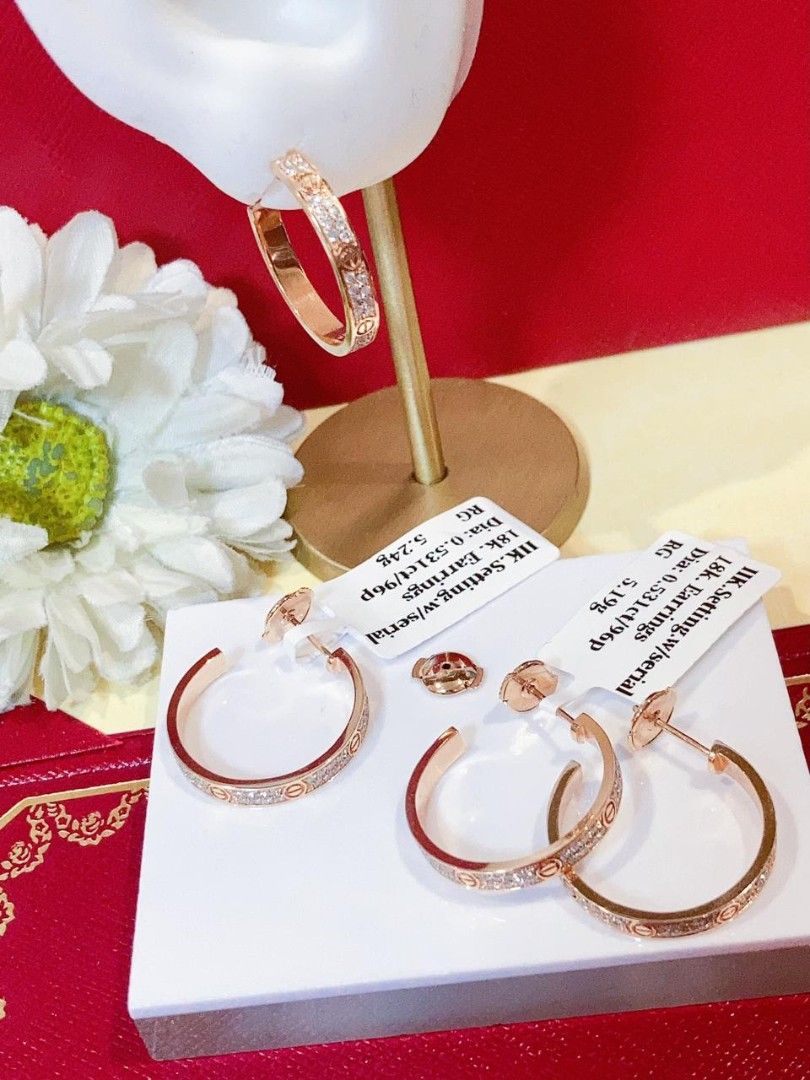 pave dia hoop earring 18k gold hk setting (Category: Earrings) located in Manila. Submitted by primejewelry (Listing ID 1462504677, Image 2). Description: .