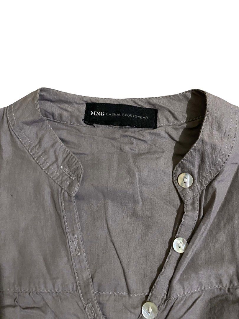 PAZZO Navy Blue Vertical Striped Button Down Shirt (Category: Others Tops) located in Manila. Submitted by thrift.bell (Listing ID 1462645837, Image 3). Description: Size: Small Length: 22.5 inch Width: 16 inch Sleeve Length: 15.75 inch Color Rate: 10/10 Taupe Grey Flaws: None Condition: 9 / 10 .