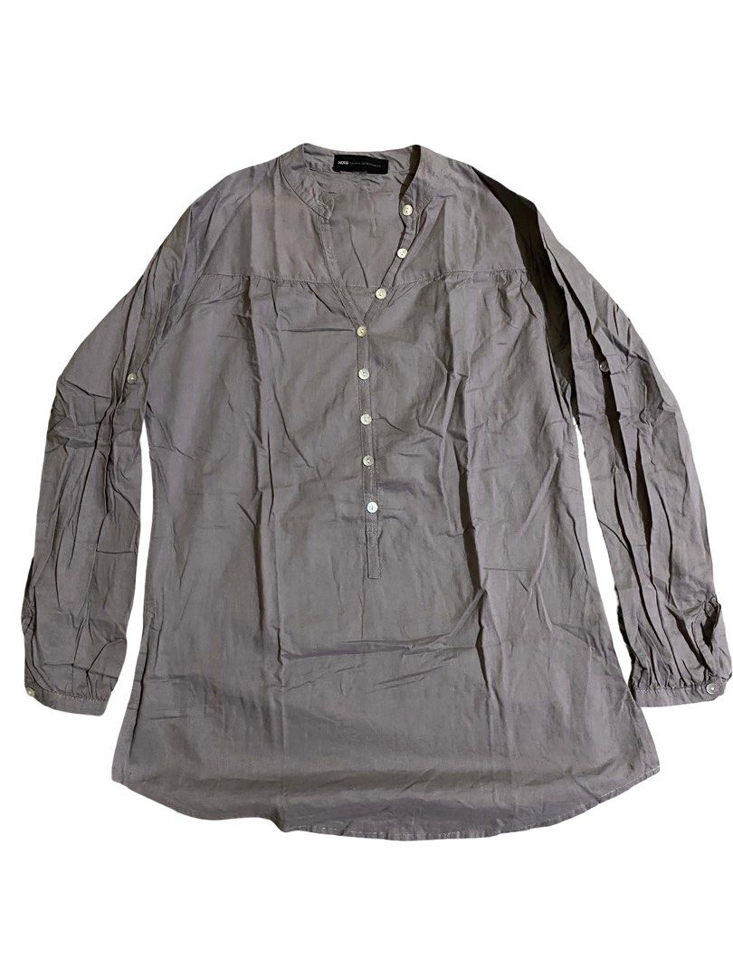 PAZZO Navy Blue Vertical Striped Button Down Shirt (Category: Others Tops) located in Manila. Submitted by thrift.bell (Listing ID 1462645837, Image 1). Description: Size: Small Length: 22.5 inch Width: 16 inch Sleeve Length: 15.75 inch Color Rate: 10/10 Taupe Grey Flaws: None Condition: 9 / 10 .
