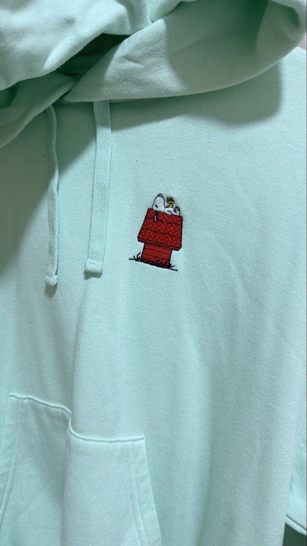 Peanuts Snoopy Mint Green Hoodie in M (Category: Hoodies) located in Quezon City. Submitted by bunnybunbunn (Listing ID 1462613587, Image 3). Description: - Like New. Used twice - Bought in Japan 2022 - See last photo for a marked stain.