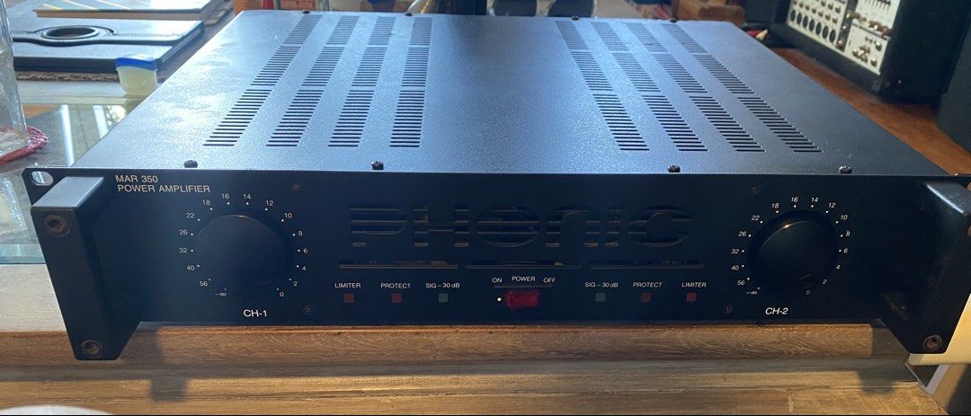 Phonic MAR 350 Power Amplifier (Category: Soundbars, Speakers & Amplifiers) located in Taguig. Submitted by roninmcarthur (Listing ID 1462585906, Image 2). Description: - Phonic MAR 350 Power Amplifier - Dual Channel - Limiter, Protect, and Sig-30dB Indicators (per channel) - Red Power On/Off Switch - Ample Top Ventilation - Rear Panel Inputs and Outputs - Ready for your audio setup.