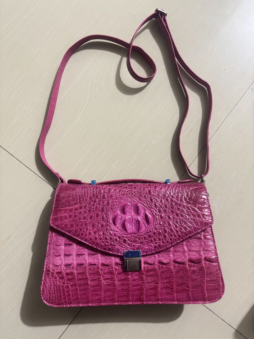 Pink alligator leather Brahmin bag (Category: Luxury Bags & Wallets) located in Manila. Submitted by kingblaize (Listing ID 1462639025, Image 1). Description: vibrant fuchsia pink, crocodile-embossed structured flap crossbody bag..