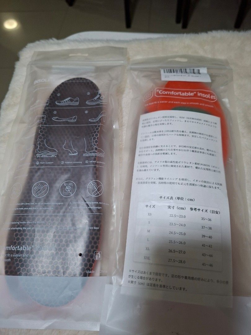 PORON COMFORT INSOLE (Category: Shoe inserts & accessories) located in Las Pinas. Submitted by annachiaonair2037 (Listing ID 1462637137, Image 2). Description: This is a pair of Poron shock-absorption shoe insoles featuring a bright orange base with blue arch support and green cushioning pads. MADE IN USA sizes available: 1 PIECE MEDIUM 24.5 - 25 2PCS LARGE 25.5 - 26 Disclaimer: I am not affiliated with, associated with, or authorized by any of t