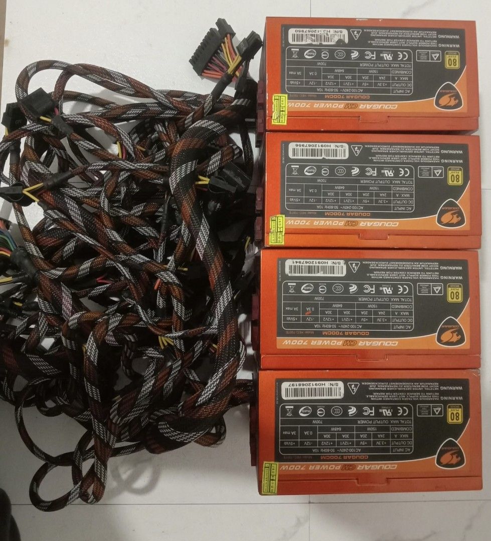Power Supply (Category: Computer Parts) located in Bulacan. Submitted by rmlgaming04 (Listing ID 1462668937, Image 3). Description: cougar and Corsair 650w 80 plus 1100 each cougar 700w 80+ bronze 1300 each all Corsair Sold cougar available tested and working pick up or Lalamove test before ship all secondhand NO WARRANTY Location San Jose del Monte Bulacan..