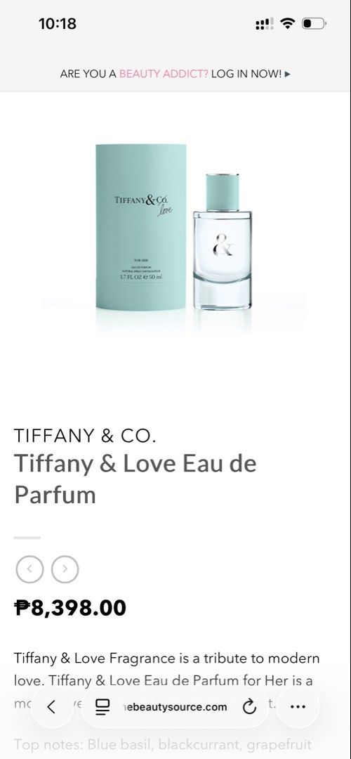 Pre- loved perfume (Category: Fragrance & Deodorants) located in Navotas City. Submitted by rivera_ysalouis (Listing ID 1462450622, Image 2). Description: ✨FOR SALE — PRE-LOVED PERFUME ✨ Tiffany & Co. Love for Her — 50ml 💕 Approximately 80% remaining Gently used and well cared for. 🫧 💰 Selling for: ₱ 3000 📍 Location: Metro Manila Perfect for someone who loves a fresh, elegant, feminine scent .✨.