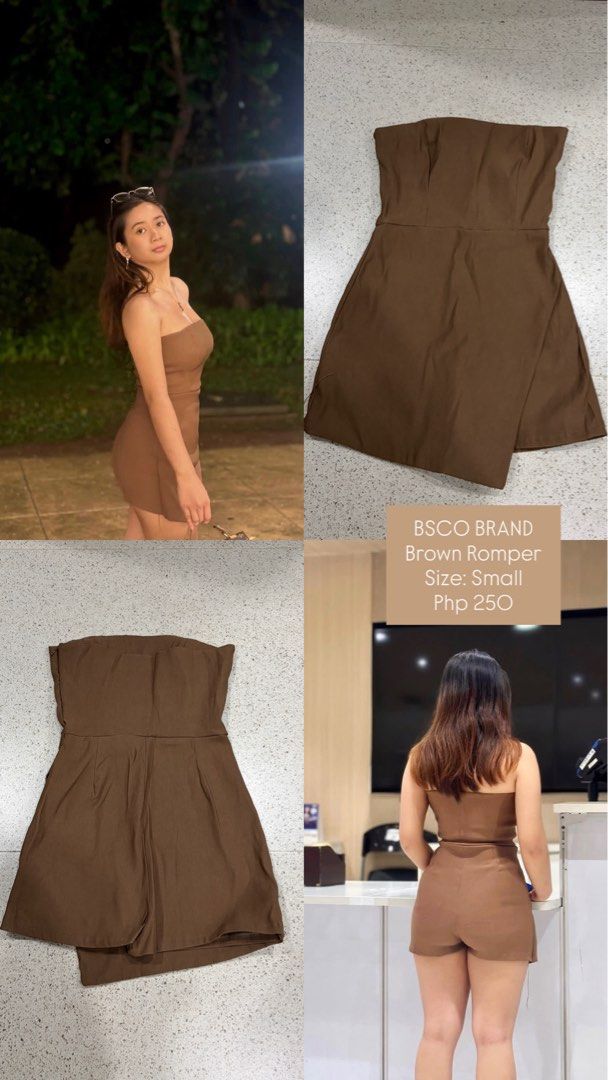 Preloved BSCO Brown Romper (Category: Rompers) located in Manila. Submitted by quaintrelle_ (Listing ID 1462616902, Image 1). Description: Brand: BSCO (search on tiktok) Style: Romper Size: Small Height: Best for 5-5’1 feet girlies Condition: 10/10 No flaws, issues at all 📌 When worn posted.