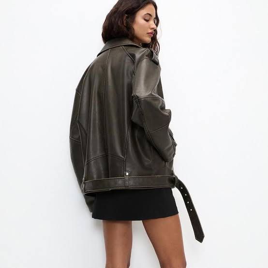 PULL&BEAR Faux Leather Biker Jacket (Category: Coats, Jackets and Outerwear) located in Paranaque City. Submitted by kaescloset.18 (Listing ID 1462609207, Image 2). Description: - used during a trip - faux leather biker jacket - Oversized fit - comes with a removable belt - Zip pockets on front and sleeves .