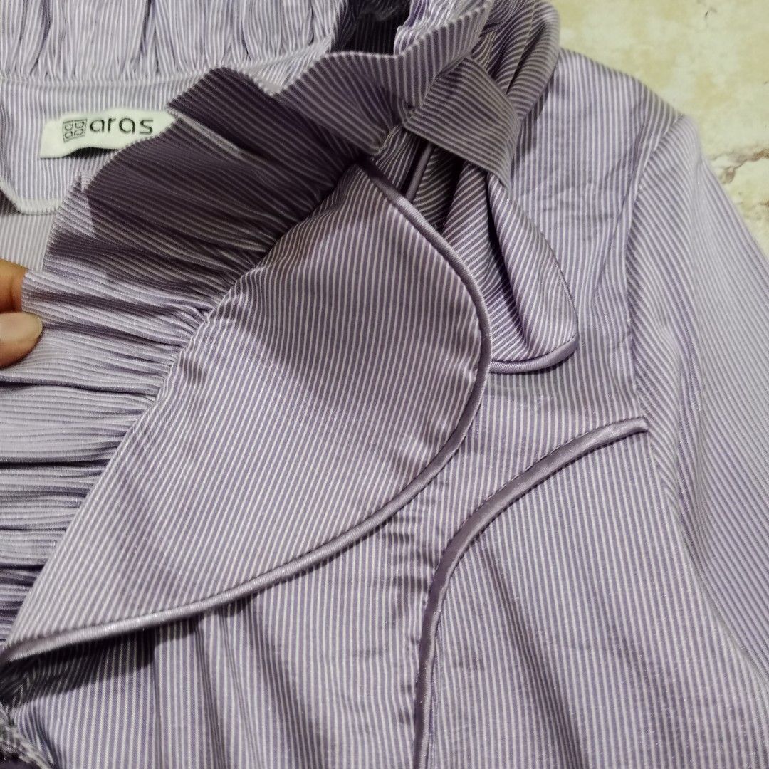 Purple Silk Office Blouse (Category: Blouses) located in Santa Rosa. Submitted by ashescrochets (Listing ID 1462457414, Image 3). Description: Measurements: Bust: 36-38 inches Waist: 33-35 inches Length: 21-22 inches XL-42 on tag Not fitted sa Medium pababa.