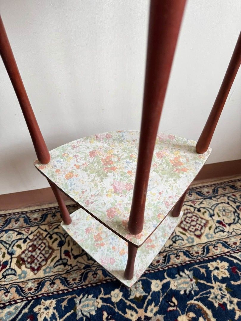 Rack (Category: Shelves, Cabinets & Racks) located in Meycauayan. Submitted by marygracecasimiro (Listing ID 1462532080, Image 3). Description: Available - Floral Retro Corner Rack In good condition 2k Check photos first before buying✅ DM to Purchase🧡 Item will be sold AS IS. Please refrain from purchasing if you are particular about USED items and imperfections Major issues will be stated or shown through pictures if there is any.🧡.