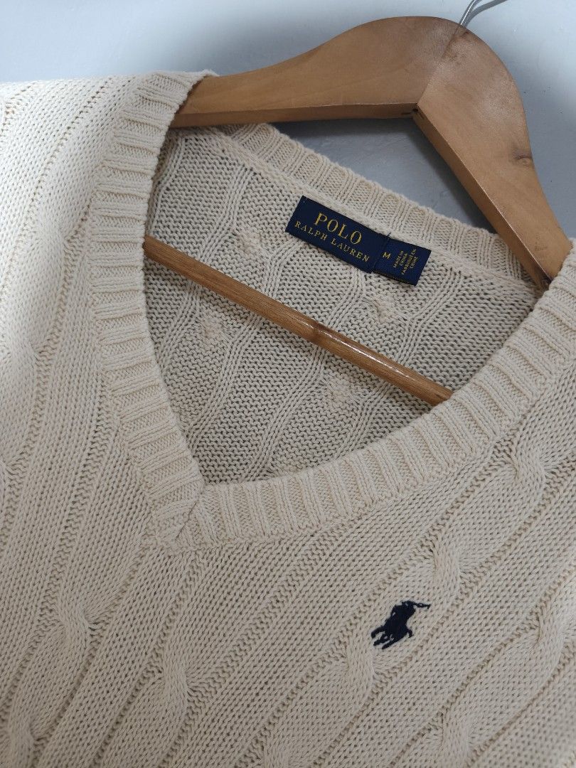 RALPH LAUREN CABLE KNIT SWEATER (Category: Longsleeves) located in Tacloban City. Submitted by tactripp (Listing ID 1462457555, Image 2). Description: Orig/Auth Cream/Off white actual color Size M on tag W - 17 to 18 L - 23 Excellent No issue.