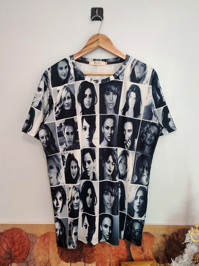 Random Female Celebrities AOP Tee (Category: Tshirts & Polo Shirts ) located in Ibajay. Submitted by trendholicrepublique (Listing ID 1462497157, Image 1). Description: Random Female Celebrities AOP Tee 29 Php Color Rate 9.5/10 XL On Tag (22.5 x 28.5) Very Good Condition (need wash) Issue: minimal losestitch.