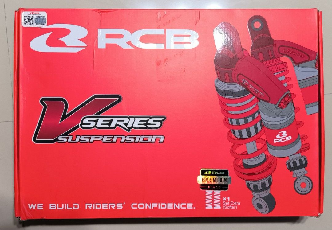 RCB V Series Suspension (Category: Other Motorcycles Parts and Accessories) located in Caloocan City. Submitted by skyleb_28 (Listing ID 1462451658, Image 2). Description: - Set of RCB V Series suspension - Comes with original box and user manual - Includes extra springs for softer settings - Ready to upgrade your ride.