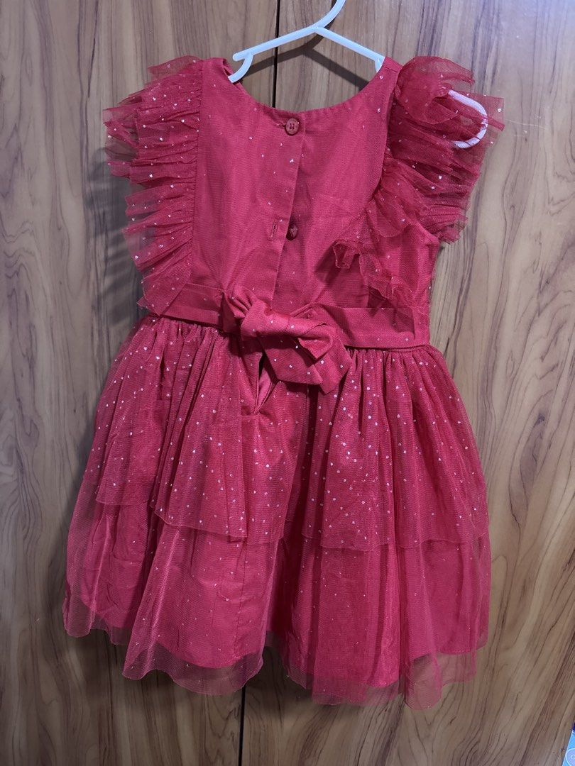 Red Tulle Sparkle Dress (Category: Babies & Kids Fashion) located in Manila. Submitted by wardrobeinmnl (Listing ID 1462617011, Image 2). Description: - Cute red dress from Rare Editions - Size 3T - Sparkly details on tulle layers - Ruffle sleeves - Bow detail at the back - Ideal for parties and special occasions.
