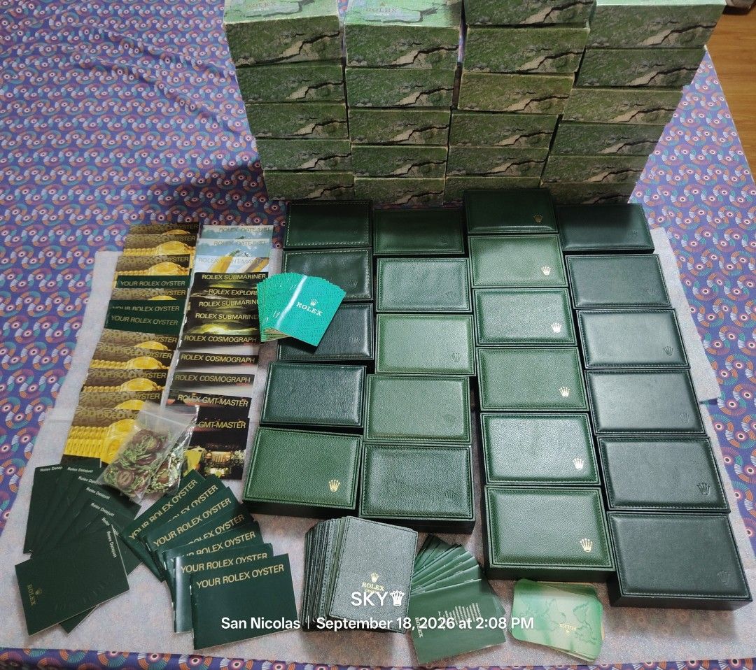 Rolex box booklet set 90s and early 2000s (Category: Luxury Watches) located in Quezon City. Submitted by sky_sale (Listing ID 1462612400, Image 1). Description: - Authentic Rolex watch accessories for sale. - Compatible with Rolex Submariner, GMT-Master, Cosmograph, and Explorer models. - Ideal for collectors or completing your Rolex set. starting price 26500 per set 1996 to 2005.