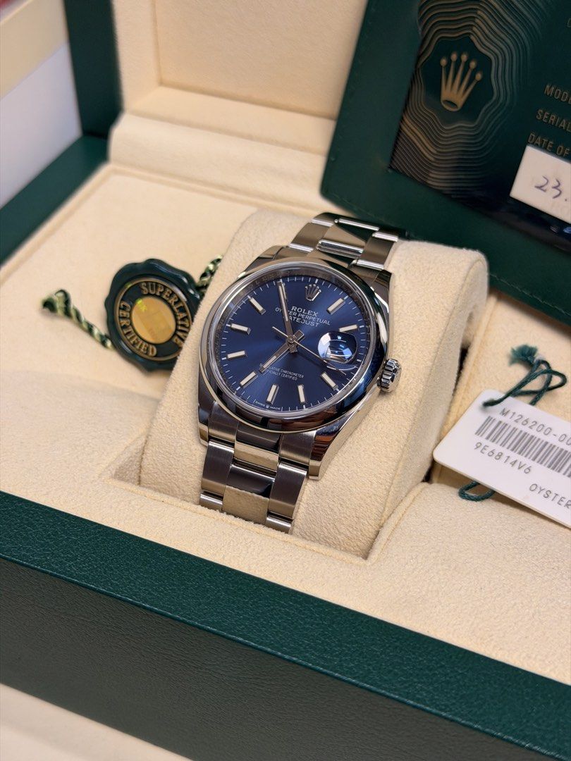 Rolex Datejust 36 (Category: Men's Watches) located in Quezon City. Submitted by LuxPieces (Listing ID 1462656306, Image 2). Description: Rolex Datejust Size 36mm Blue Stick Dial Ref. 126200 - NEWEST REFERENCE FULL SET Pristine condition Year 2021 460k only.