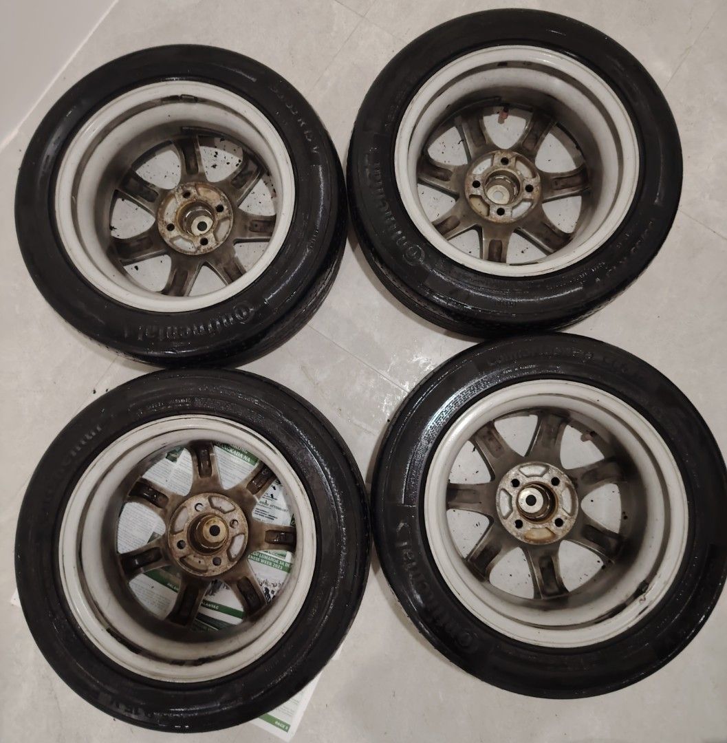 GENUINE R15 Rota Mags& Tires (Category: Mags and Tires) located in Binan City. Submitted by myorangeshop (Listing ID 1462454469, Image 3). Description: FOR SALE —USED ROTA 15” MAGS + CONTINENTAL TIRES (CC6 195/55 r15) Set of 4 | Package Deal ✅Genuine ROTA 15” mags – Black with machined/polished finish ✅ 15-inch ✅ Continental tires included(Tires: Continental, approximately 50–60% tread remaining.) ⚠️ One tire has a minor gutter/curb trace on the 