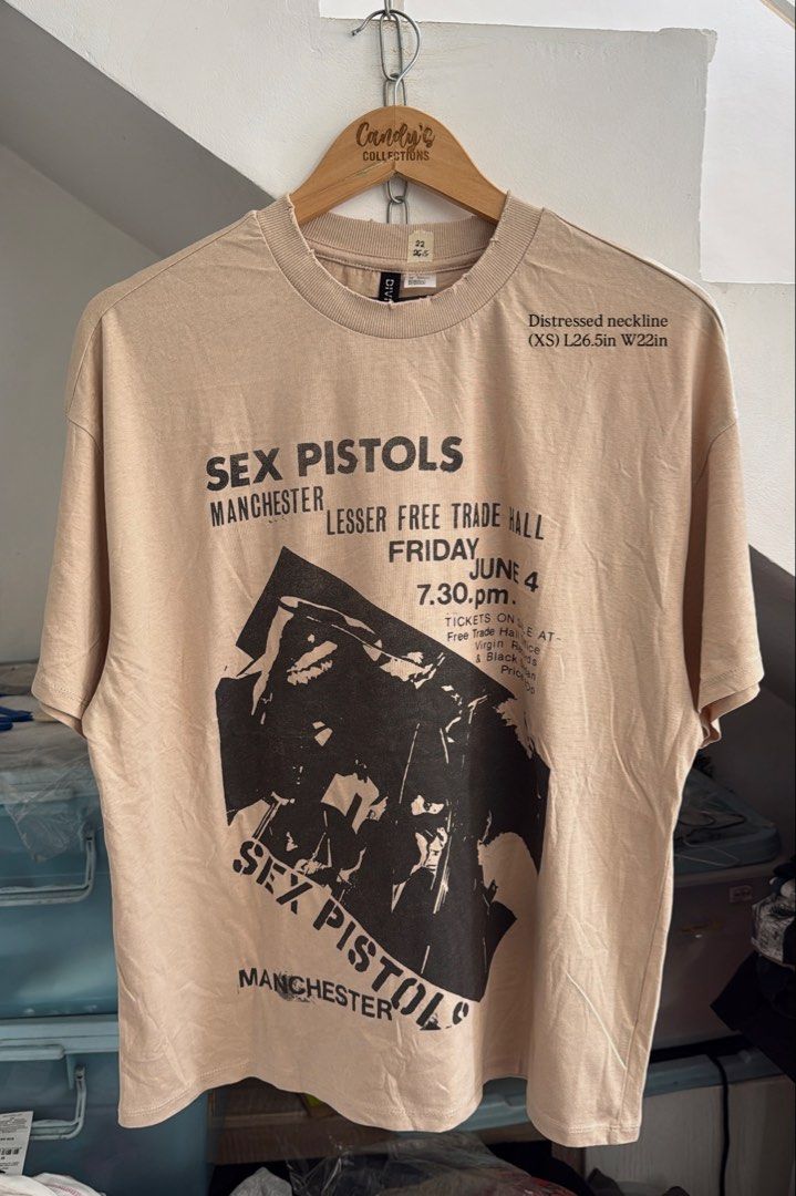 S3X PISTOLS (Category: Shirts) located in Cavite. Submitted by handpickedshirts (Listing ID 1462447938, Image 1). Description: New Distressed neckline (style) XS oversized, fits upto Medium frames Approx L27in W22in laid flat No backprint.
