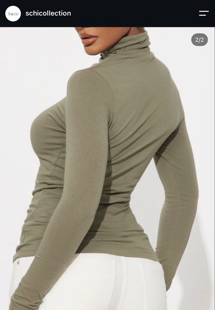 Schicollection Olive Green Long Sleeve Turtleneck Top (Category: Longsleeves) located in Caloocan City. Submitted by chiblonded (Listing ID 1462547375, Image 1). Description: - Olive green long sleeve turtleneck top - Stretchy material for a close, body-hugging fit - Excellent basic piece for layering or wearing on its own - Easily pairs with jeans or skirts for versatile styling.