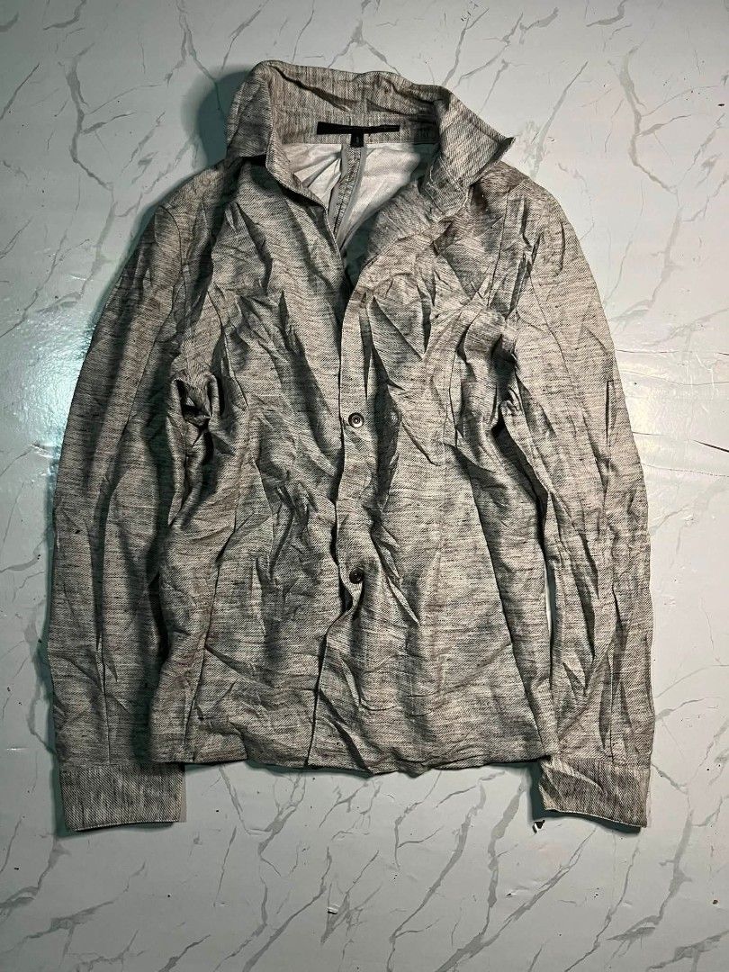 Schlüssel Jacket Size 3 Grey Textured Button Up (Category: Coats, Jackets and Outerwear) located in Zamboanga. Submitted by 2ndabubazir (Listing ID 1462670761, Image 1). Description: - Grey textured jacket from Schlüssel - Button-up front with a unique collar - Long sleeves with button cuffs - Made in Japan - Size 3 Dimensions L26 W 18 SL25 - Ideal for layering or as a light jacket.