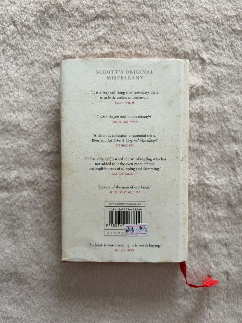 Schotts Original Miscellany - Ben Schott (Category: Storybooks) located in Santiago. Submitted by bookworm_club (Listing ID 1462456975, Image 2). Description: 📚no cancellation, return or exchange. 📚secondhand books. some books are in good condition while some has minimal flaws (foxing, creases, dog-eared pages, etc.) 📚reasonable haggling is allowed. 💰MOP: For same day pickup - CASH & BANK TRANSFER For shipping or scheduled pickup - BANK TRANS