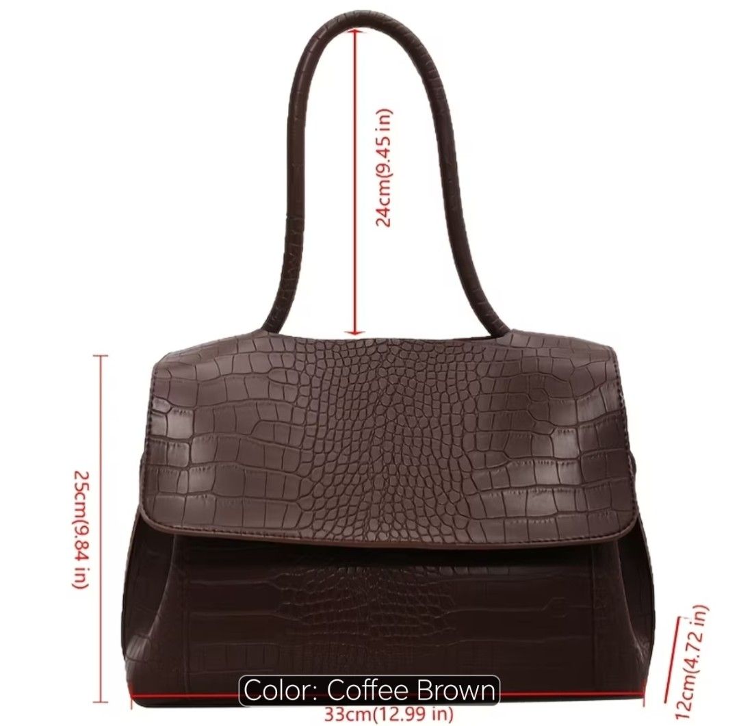 Shoulder Bag (Category: Shoulder Bags) located in Quezon City. Submitted by franziana_22 (Listing ID 1462482644, Image 2). Description: Women'S Evening Handbag, Crocodile Embossed Flap Large Capacity Tote Underarm Bag, Embossed Crocodile Pattern, Casual Flap Bag Style, Long Handheld Shoulder Strap, Can Be Paired with Wide Crossbody Strap, Soft Texture.