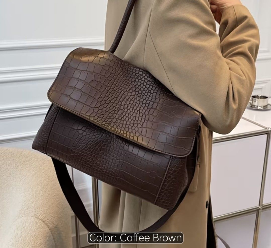Shoulder Bag (Category: Shoulder Bags) located in Quezon City. Submitted by franziana_22 (Listing ID 1462482644, Image 1). Description: Women'S Evening Handbag, Crocodile Embossed Flap Large Capacity Tote Underarm Bag, Embossed Crocodile Pattern, Casual Flap Bag Style, Long Handheld Shoulder Strap, Can Be Paired with Wide Crossbody Strap, Soft Texture.