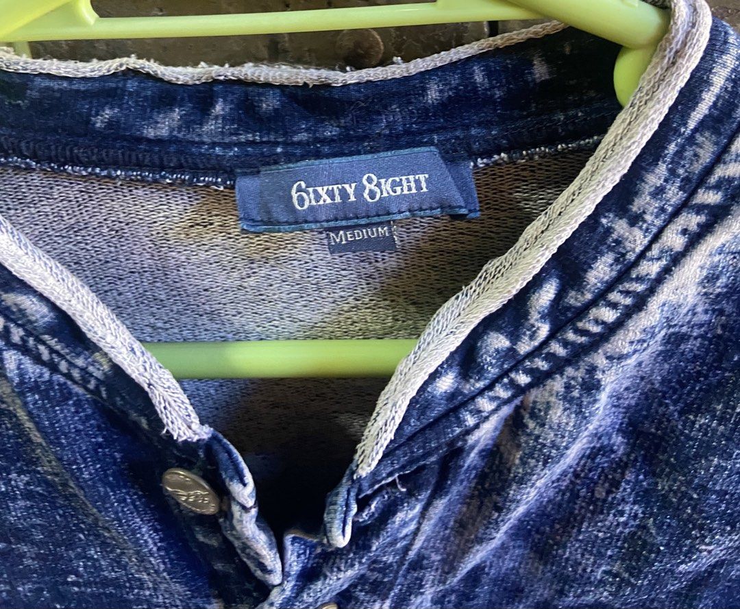 Sixty 8 Denim Jacket - Blue Acid Wash - Size Medium (Category: Coats, Jackets and Outerwear) located in Tarlac. Submitted by pangz0918 (Listing ID 1462529807, Image 2). Description: - Cool blue acid wash denim jacket - Brand: Sixty 8 - Mandarin collar with button closure - Two chest pockets - Size: Medium - Unique wash pattern.