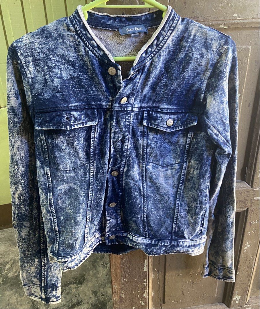 Sixty 8 Denim Jacket - Blue Acid Wash - Size Medium (Category: Coats, Jackets and Outerwear) located in Tarlac. Submitted by pangz0918 (Listing ID 1462529807, Image 1). Description: - Cool blue acid wash denim jacket - Brand: Sixty 8 - Mandarin collar with button closure - Two chest pockets - Size: Medium - Unique wash pattern.