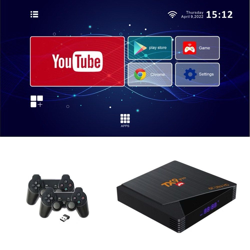 Smartifact TX9 Pro 4K HD Android TV Box Game Console Set (Category: TV) located in Manila. Submitted by starbalesukandjapansurplus (Listing ID 1462450890, Image 3). Description: AS IS UNTESTED POWER OK - Experience stunning 4K HD visuals. - Enjoy fast and stable internet with dual-band WiFi (2.4G/5G). - Comes with two game controllers for endless gaming fun. - Runs on the versatile Android operating system. - Features multiple ports: USB, HDMI, E