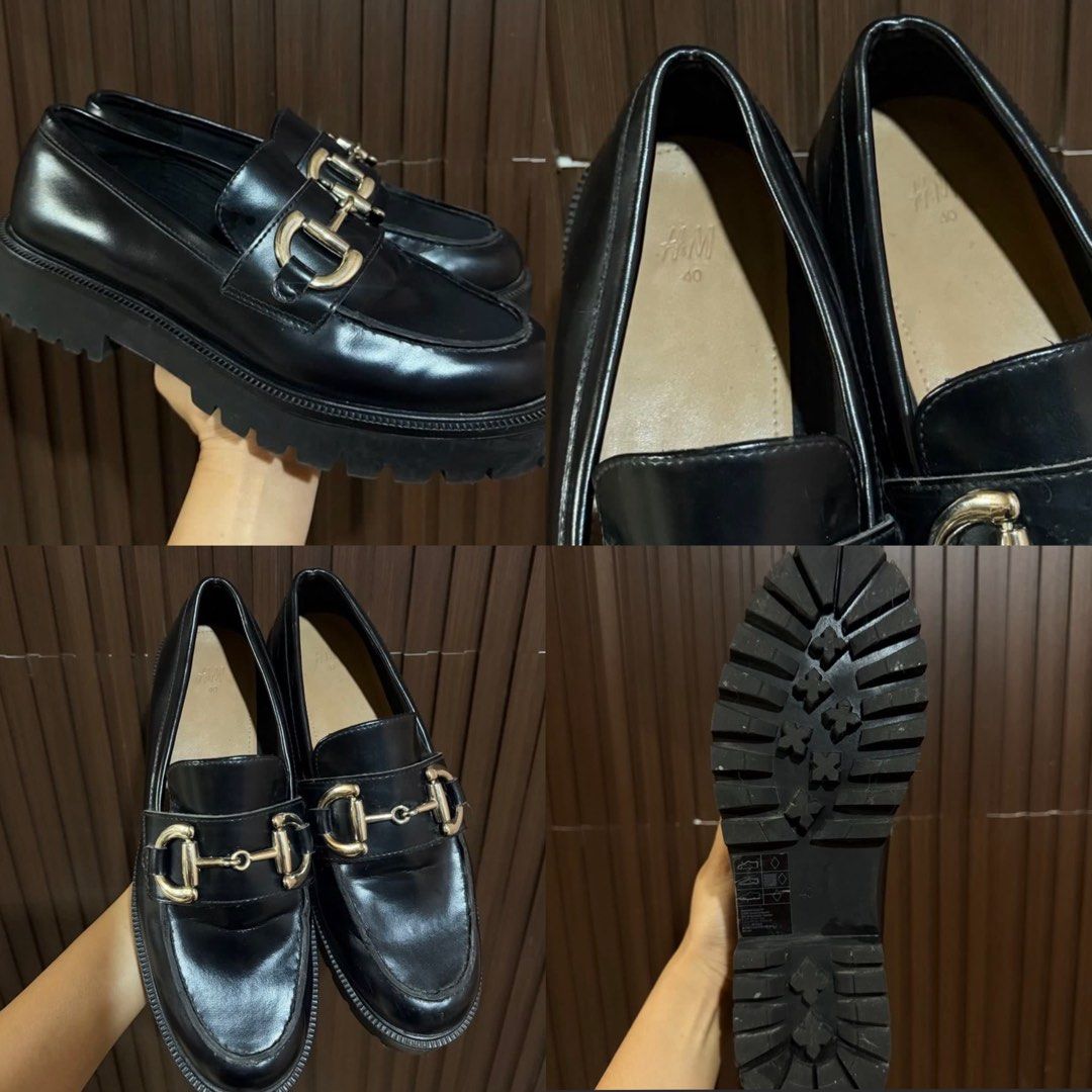 SofaB & H&M Loafers - Black & White (Category: Loafers) located in Cavite. Submitted by k3shii (Listing ID 1462576442, Image 3). Description: FS: Sofab Muriel x H&M Chunky Loafers (Buy 1 take 1) RFS: Decluttering. Black loafers with gold hardware. White loafers with chunky soles. Both are slip-on style. The black pair is size 40. The white pair has 'Muriel' on the insole. Comes with Sofab box. Check photos for details..