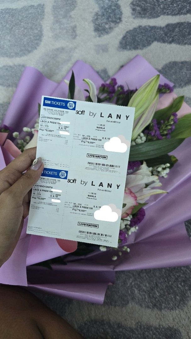 Soft by LANY Concert Tickets (Category: Events Tickets) located in Taguig. Submitted by bipolarlawstudent (Listing ID 1462576813, Image 1). Description: For Sale: 2 LBA PREM for Nov. 08 RFS: Will go alone na lang so I'd rather have 1 Standing for Nov. 07 instead Real RFS: Break up 🤣 Loc. Makati.