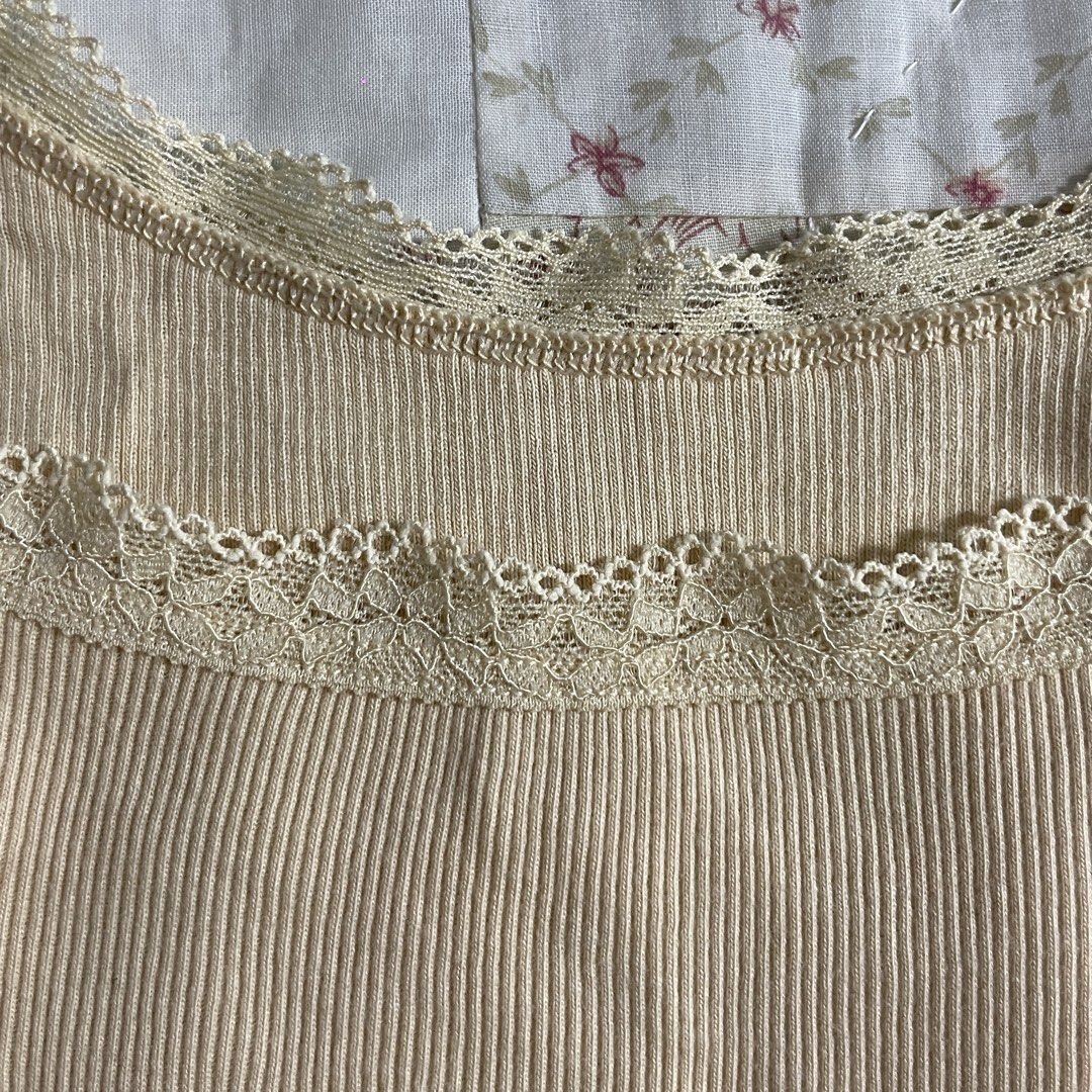 Soft yellow cream colored lace sando top (Category: Sleeveless) located in Baguio. Submitted by emira.seoul (Listing ID 1462518584, Image 3). Description: - no flaws - like new condition - xs to m - cute basic - washed and ready to use ᥫ᭡.ִֶָ𓂃.