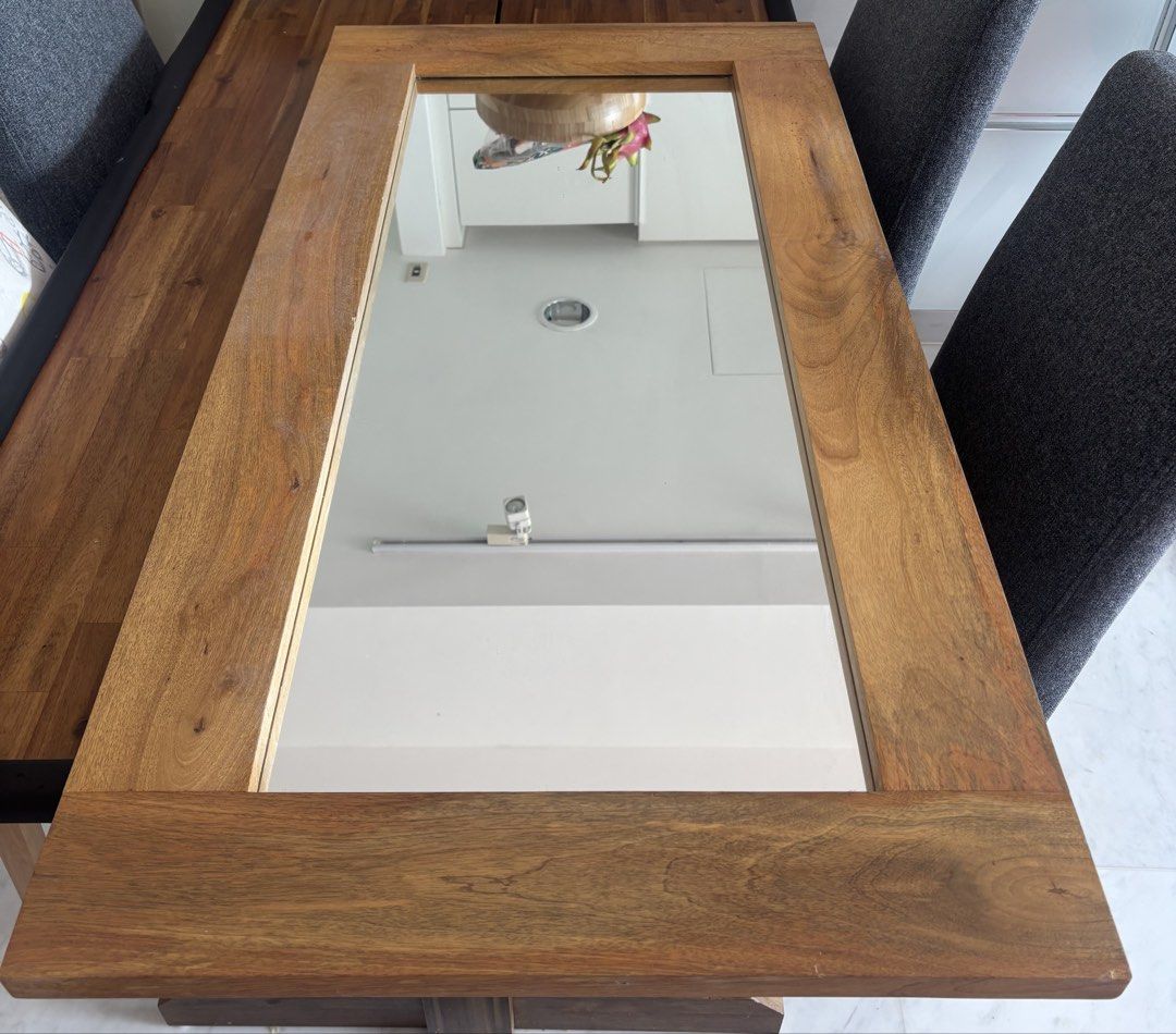 Solid Oak Framed Mirror (Category: Mirrors) located in Singapore. Submitted by warmtree_6253c2 (Listing ID 1462490300, Image 2). Description: - Large rectangular mirror 120 x 60 cm - Solid oak frame with natural grain and warm tone - Suitable for hallway, bedroom, or living area - Can be hung vertically or horizontally - Ready for a new home.