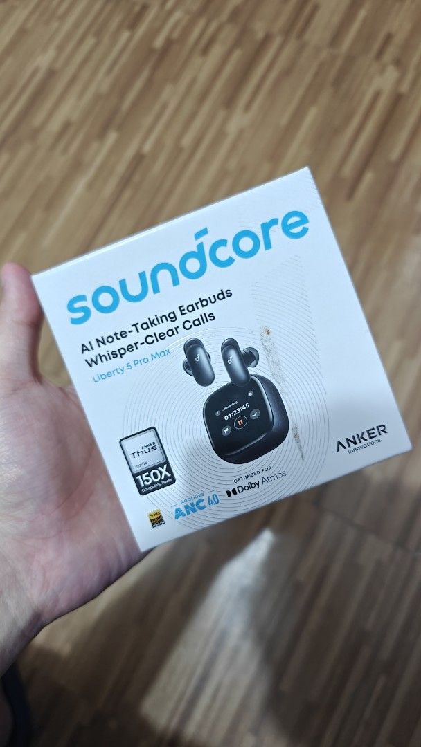 Soundcore Liberty 5 Pro Max AI Note-Taking Earbuds (Category: Earphones) located in Manila. Submitted by skye1020 (Listing ID 1462502147, Image 2). Description: Brand new sealed, black color Price 10k Freebie: Black case Pick up at Paco Arena, Paco Manila Can be swap to Sony XM6, airpods pro 3 or Switch 2 Games. - Soundcore Liberty 5 Pro Max Earbuds - AI Note-Taking Feature - Whisper-Clear Call Quality - Advanced ANC 40 - Immersive Dolby Atmos So
