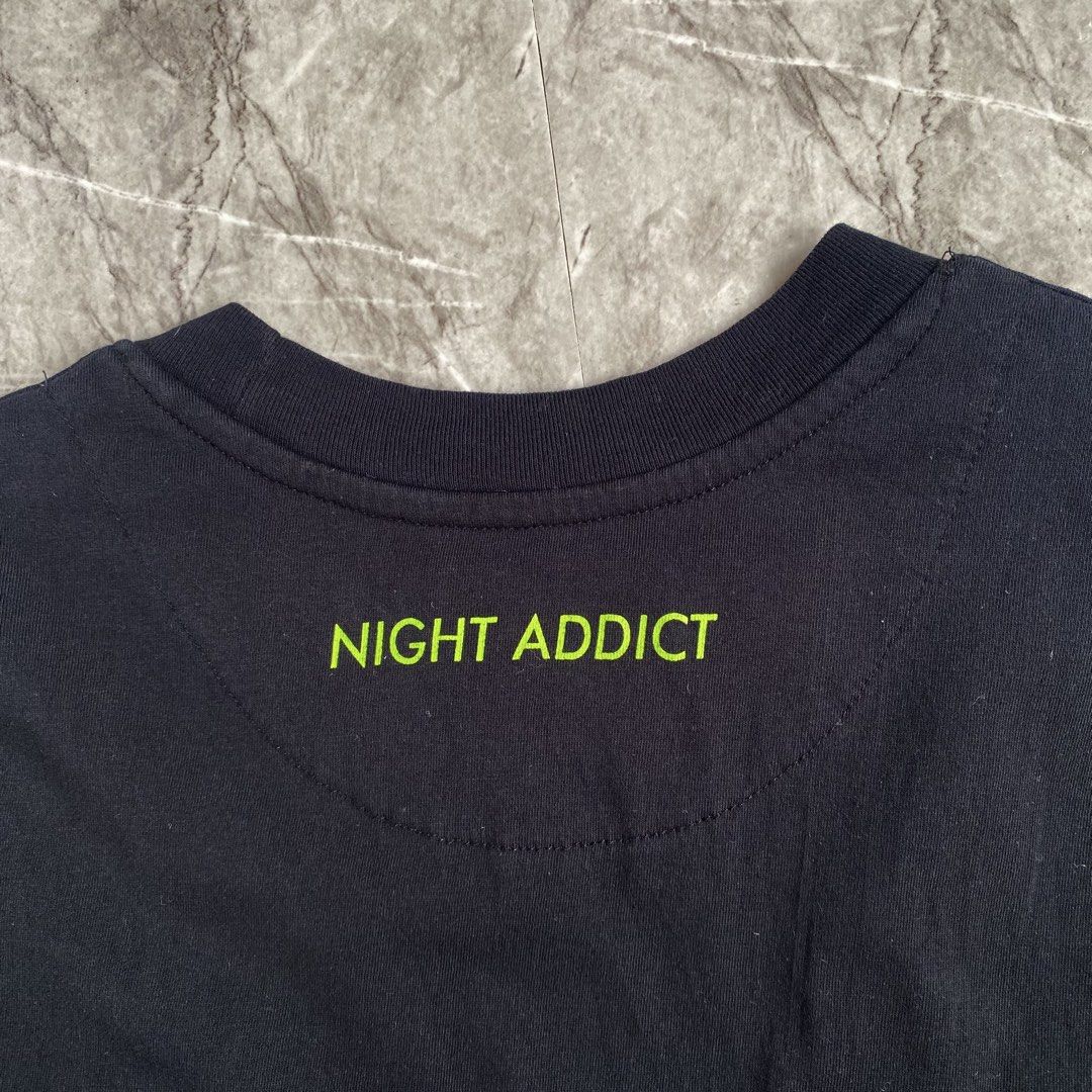 Statement Tee (Category: Tshirts & Polo Shirts ) located in Naga. Submitted by wanderingtreasures.ph1 (Listing ID 1462459382, Image 3). Description: Night Addict “Fck N*des,Send me your playlist” Tee Condition 9.5/10 Color rate 10/10 Large size Width 20-21 / Length 30 No issues php + sf 📩 📍Naga Cebu .