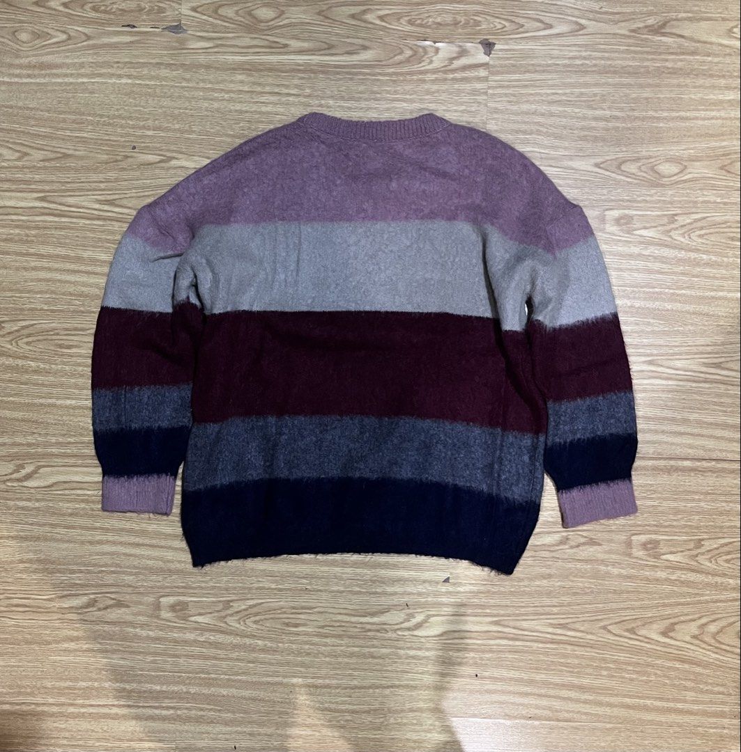 Striped Mohair Blend Sweater (Category: Coats, Jackets and Outerwear) located in Quezon City. Submitted by reecepalafox (Listing ID 1462511532, Image 2). Description: - Cozy striped sweater - Colors: Pink, Grey, Burgundy, Navy - Material: Soft, fuzzy mohair blend - Style: Crew neck, long sleeves - Versatile: Great for layering or wearing on its own *Free With Any Other Purchase*.