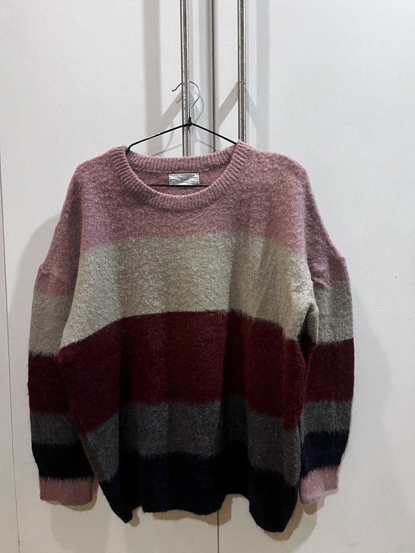 Striped Mohair Blend Sweater (Category: Coats, Jackets and Outerwear) located in Quezon City. Submitted by reecepalafox (Listing ID 1462511532, Image 3). Description: - Cozy striped sweater - Colors: Pink, Grey, Burgundy, Navy - Material: Soft, fuzzy mohair blend - Style: Crew neck, long sleeves - Versatile: Great for layering or wearing on its own *Free With Any Other Purchase*.
