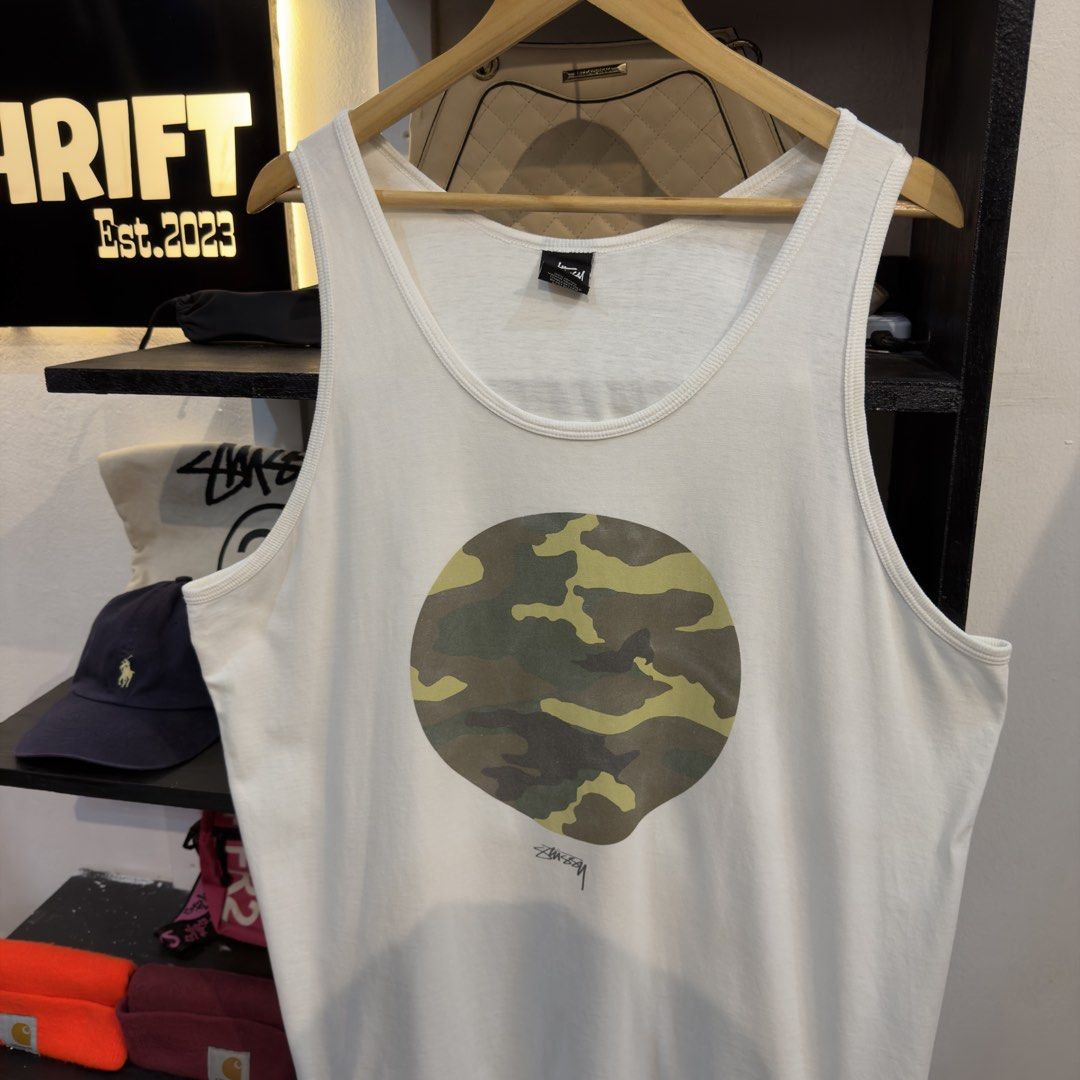 Stussy Circle Camo White Sando (Category: Tshirts & Polo Shirts ) located in Manila. Submitted by jerichomal82553 (Listing ID 1462539352, Image 2). Description: Stussy Circle Camo White Sando 23 by 30 Good Condition Complete Tags Need Wash CLAIM 1200.