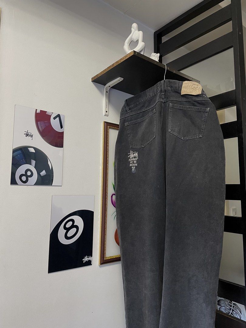Stussy Workgear Jeans Size M (Category: Jeans) located in Manila. Submitted by cis_thrift143 (Listing ID 1462533672, Image 1). Description: - Stussy Workgear Jeans - Color: Black - Size: Medium (M) - Features: Classic Stussy logo, 'Equipment for the Modern Age' print, 8-ball graphic - Origin: Made in China - Ideal for: Casual wear.