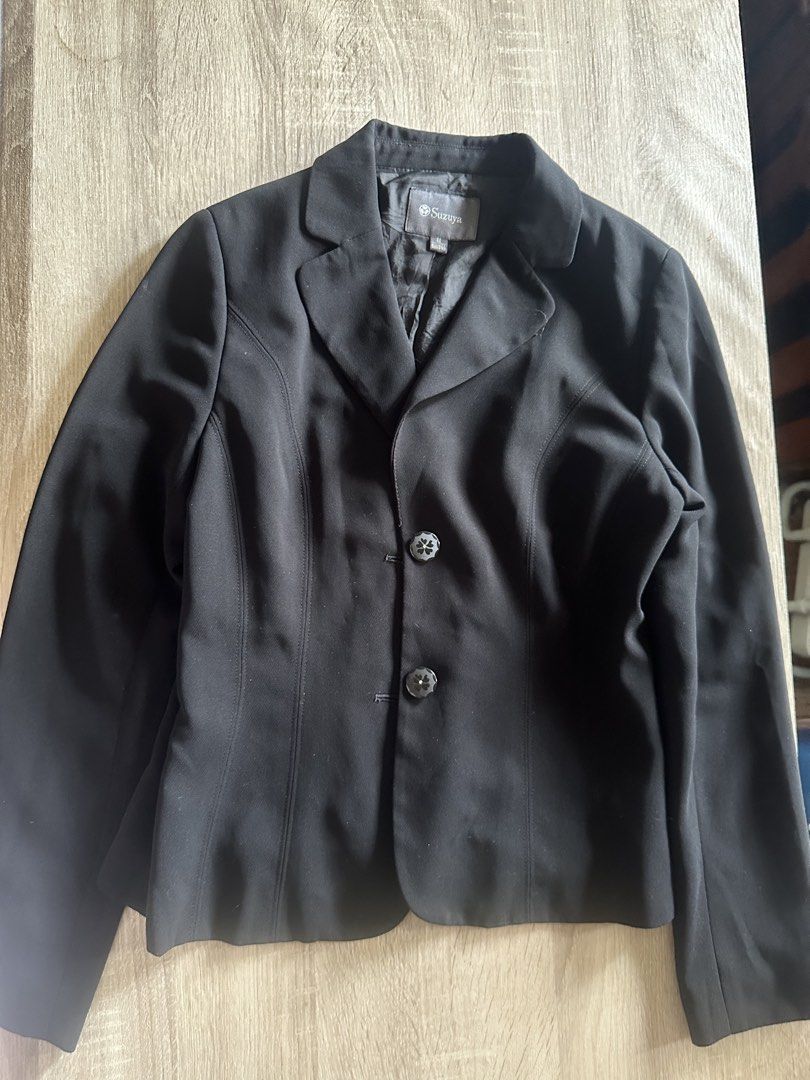 Suzuya Black Blazer Jacket Size M (Category: Coats, Jackets and Outerwear) located in Cainta. Submitted by thingsfromerika (Listing ID 1462473893, Image 2). Description: - Classic black blazer from Suzuya - Features a lapel and button-up front - Decorative buttons with a unique floral design - Fully lined interior for comfort - Ideal for both workwear and smart casual outfits - Measurements available upon request.