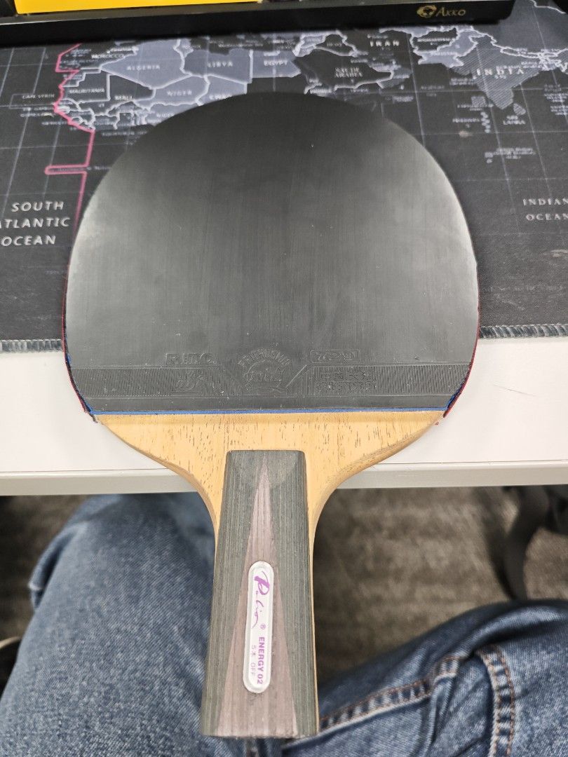 Table Tennis Racket CN Penhold (Category: Racket and Ball Sports) located in Manila. Submitted by ifiguracio63338 (Listing ID 1462490530, Image 1). Description: Blade: Palio Energy 02 Forehand rubber: Friendship 729 Cross Series Backhand: Yinhe Milkyway Issues: None I just carved my initials at the bottom of the handle.