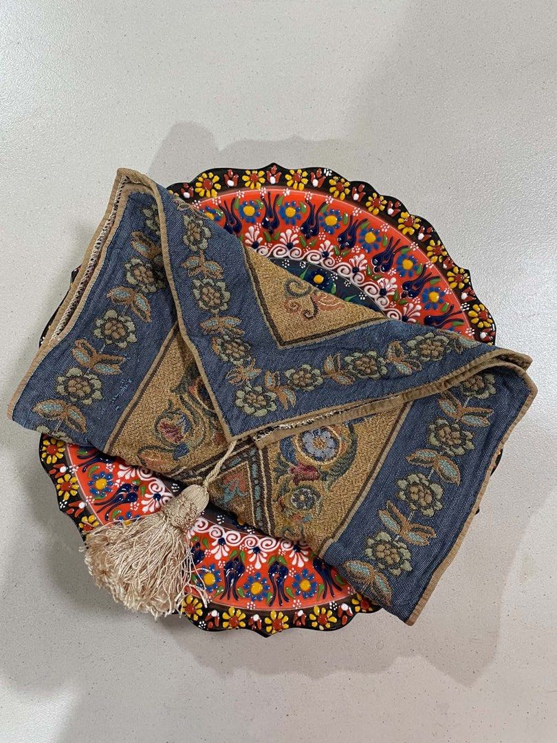 Tapestry Table Runner Set 2 Pieces Floral Design (Category: Other Home Decor) located in Quezon City. Submitted by meggoquingco (Listing ID 1462530327, Image 3). Description: - Set of 2 beautiful tapestry table runners - Sold as a set only - Features a floral and diamond pattern - Colors: Blue, Yellow, and Red - One runner includes decorative tassels - Ideal for adding a decorative touch to dining tables, sideboards, or any room..
