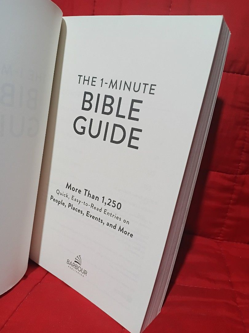 The 1-minute Bible Guide (Category: Religion Books) located in Manila. Submitted by krishna_ayanami (Listing ID 1462636112, Image 2). Description: - The 1-Minute Bible Guide - Features over 1,250 quick and easy-to-read entries - Covers key people, places, events, and more from the Bible - Designed for a better grasp of Scripture - Ideal for busy individuals seeking to understand the Bible.