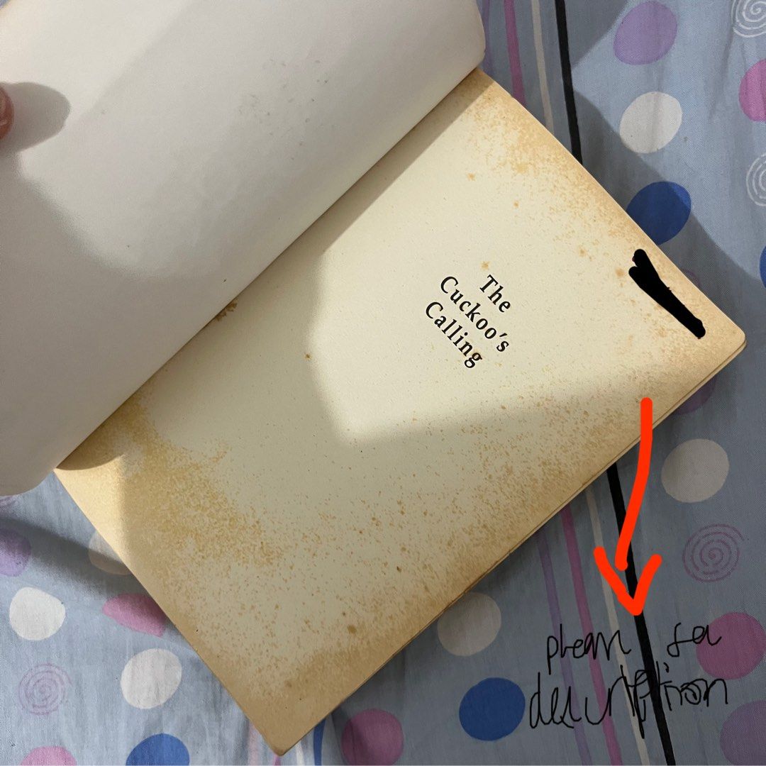 The Cuckoo’s Calling by Robert Galbraith (Category: Storybooks) located in Manila. Submitted by zingiberpubg (Listing ID 1462521115, Image 3). Description: ‼️my sister‘s name is written inside as she previously owned the book‼️ RFS: decluttering MOP: Gcash or BPI MOD: J&T / Lalamove PAYO. .