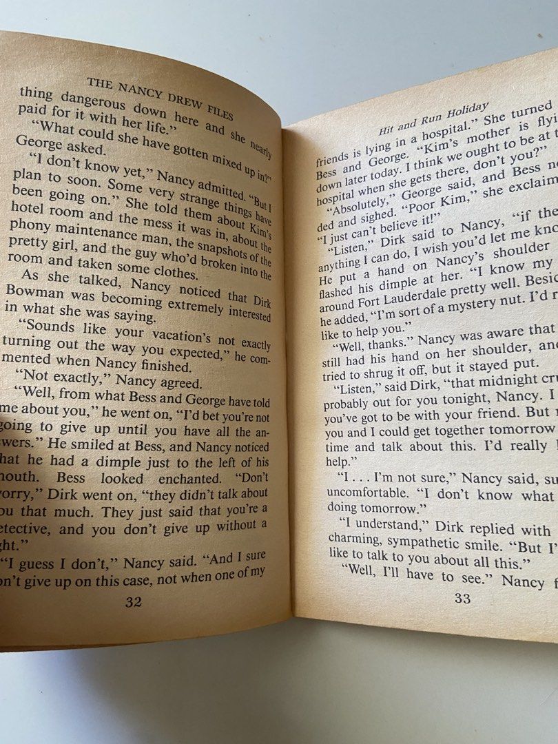 ⭐️The Nancy Drew Files Case 5: Hit and Run Holiday (Category: Storybooks) located in Bangui. Submitted by loricam (Listing ID 1462487772, Image 3). Description: - Nancy Drew Files Book 5: Hit and Run Holiday - Dive into a sunny Florida beach mystery! - Nancy investigates a hit-and-run case. - Condition: Used, with visible wear on cover and pages. - A must-have for any Nancy Drew enthusiast!.